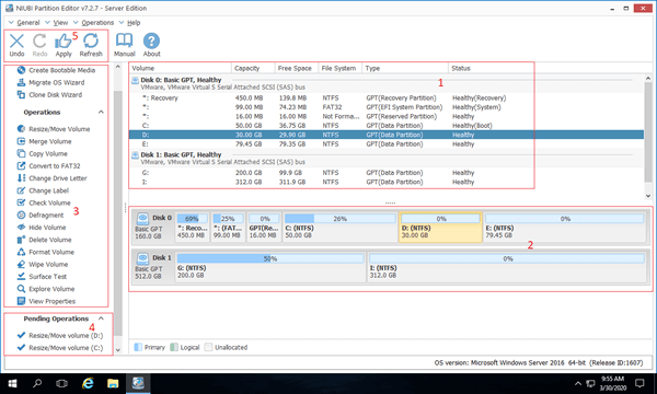 Gerenciador de partição Server 2016