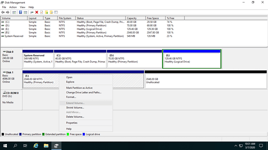 延伸磁碟區已停用