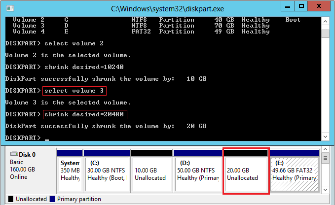 Partition D verkleinert