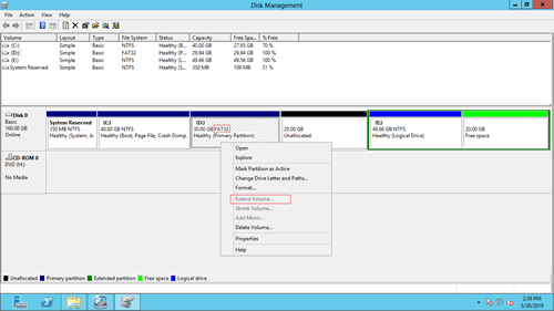 Volume erweitern deaktiviert
