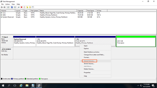 Extend Volume disabled