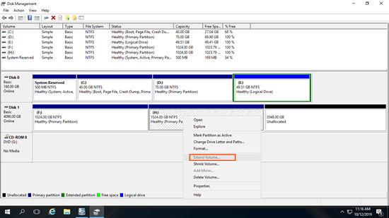 Extend Volume greyed out