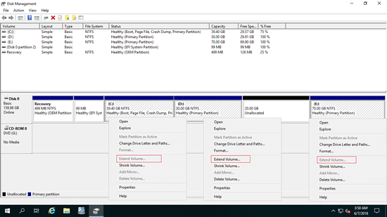 extend volume disabled